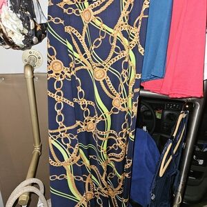 Chic Chain Print Maxi Skirt in Navy and Gold